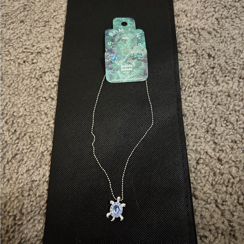 Ron Jon Blue and Silver Turtle Necklace and earrings